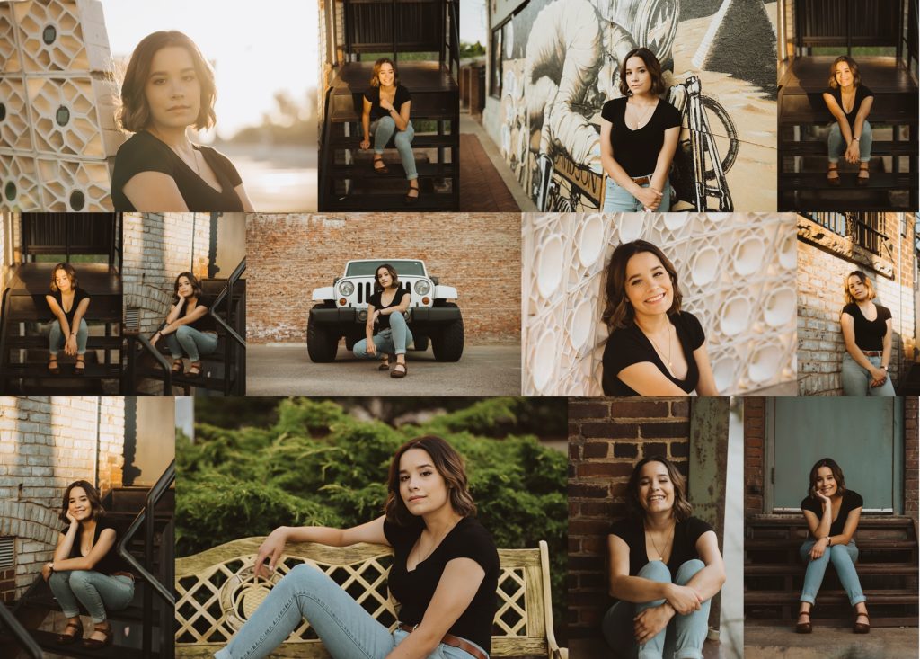 Downtown youngstown senior girl session wearing black tshirt and jeans with Ashley nicolle Photography